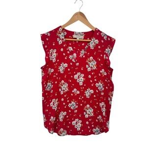 LOFT Red Floral Cap Sleeve Blouse M